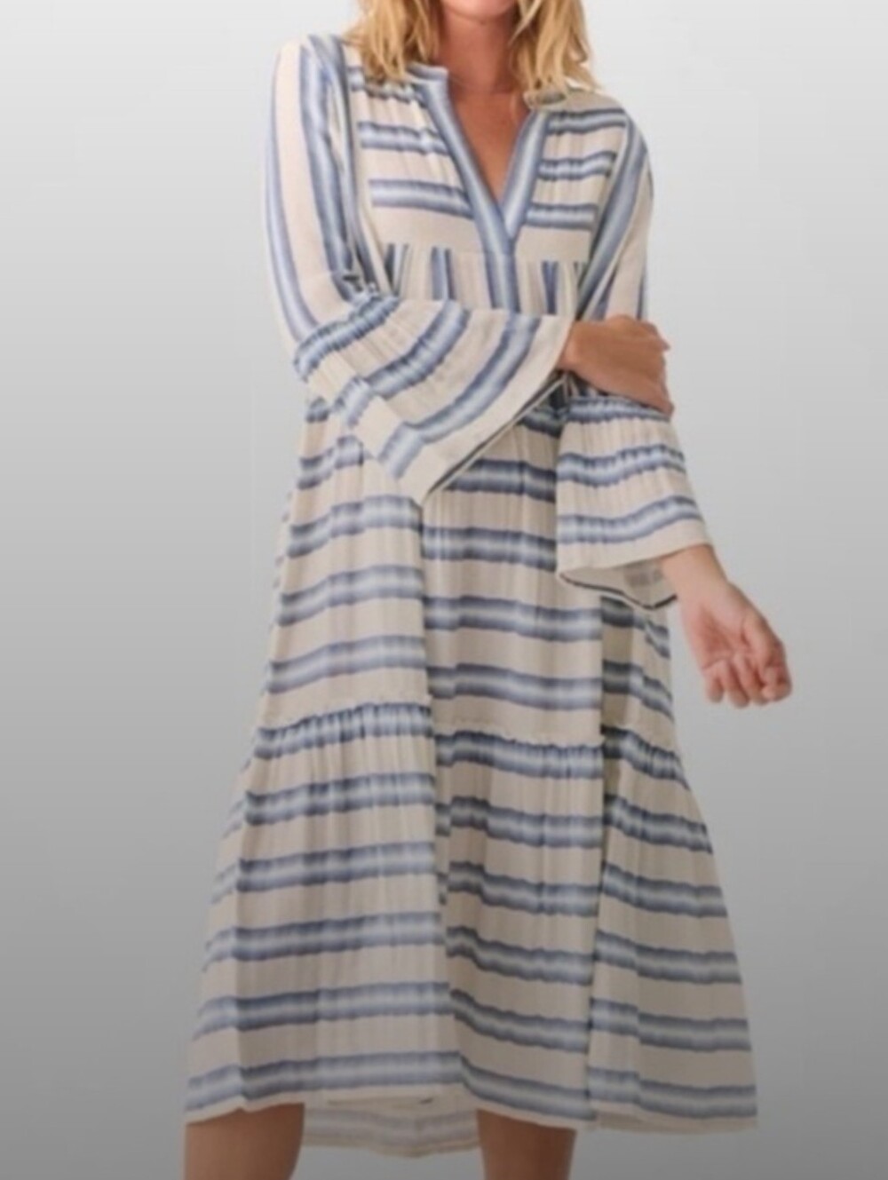 Faherty Blue & White Striped Gauze Midi Dess M
